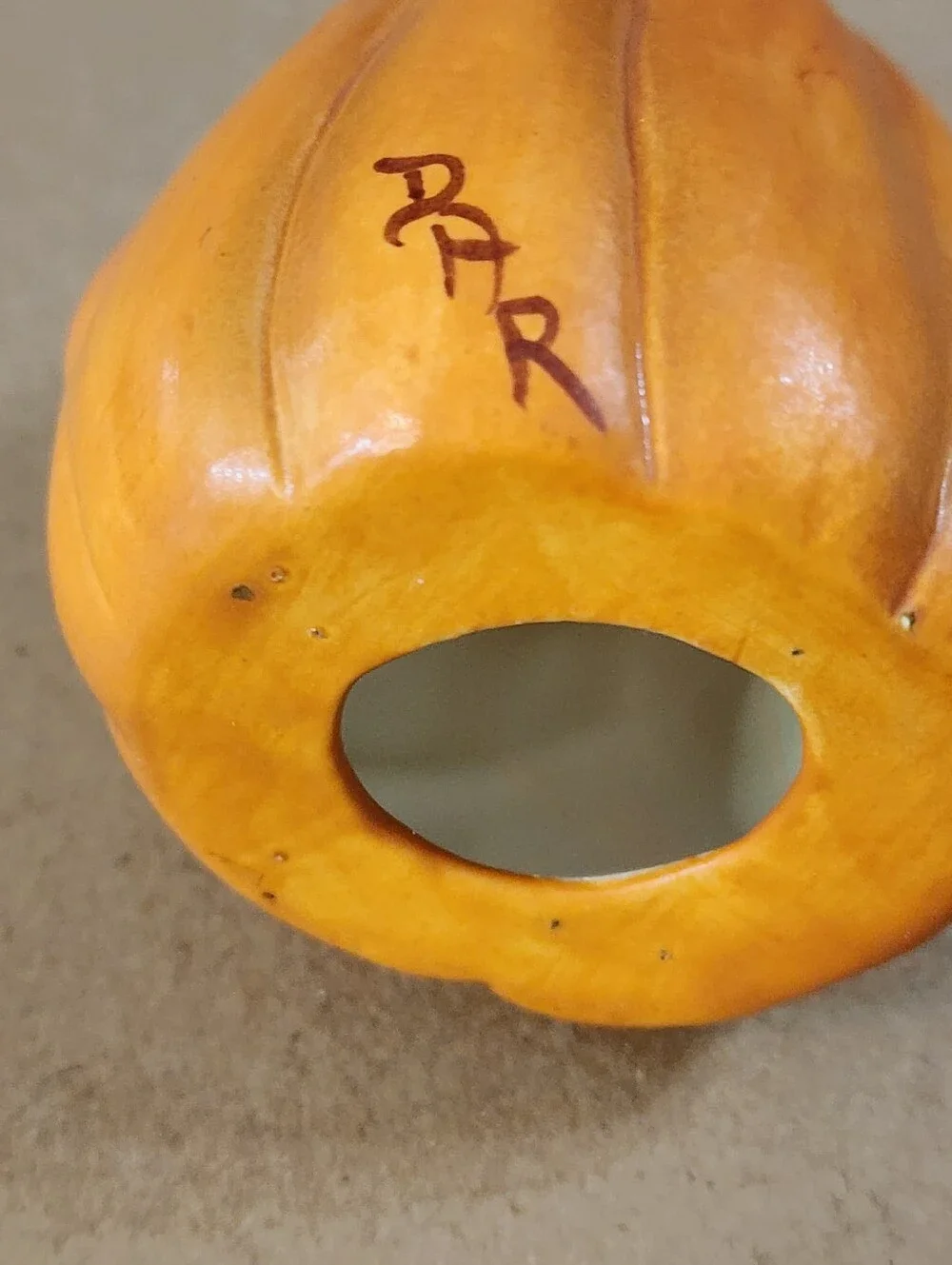 Halloween Ceramic Anthropomorphic Pumpkin Silly Face Handpainted 3.75